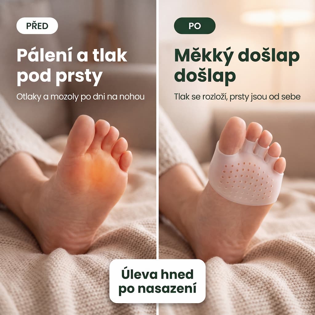 Silikonový polštářek pod chodidlo před a po – úleva od tlaku pod prsty